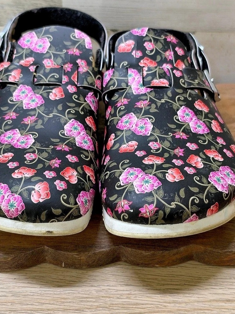 Birkenstock Kay Prof Blooming Roses Black Floral Clogs - Picture 6 of 8